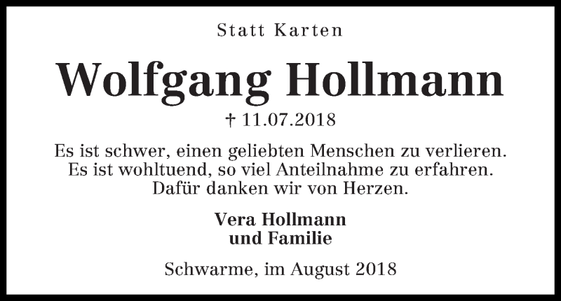 Traueranzeige von Wolfgang Hollmann von WESER-KURIER