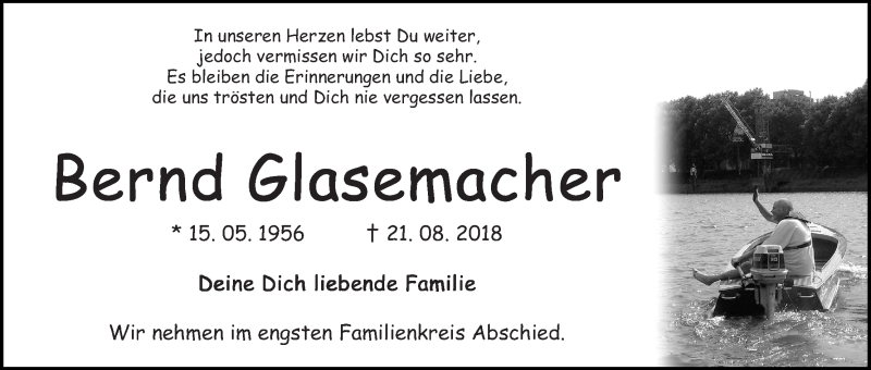 Traueranzeige von Bernd Glasemacher von WESER-KURIER