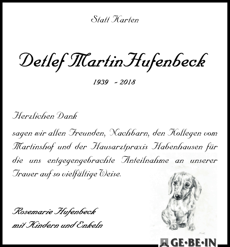 Traueranzeige von Detlef Martin Hufenbeck von WESER-KURIER