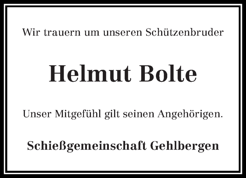 Traueranzeige von Helmut Bolte von WESER-KURIER