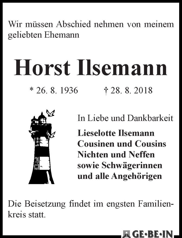 Traueranzeige von Horst Ilsemann von WESER-KURIER