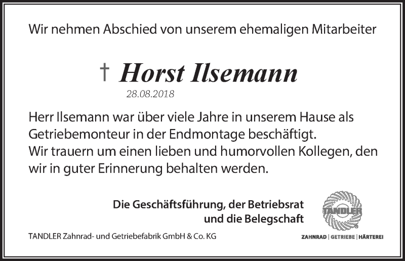 Traueranzeige von Horst Ilsemann von WESER-KURIER