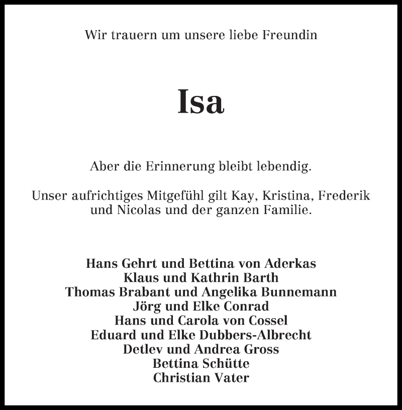 Traueranzeige von Isabelle Hillmann von WESER-KURIER