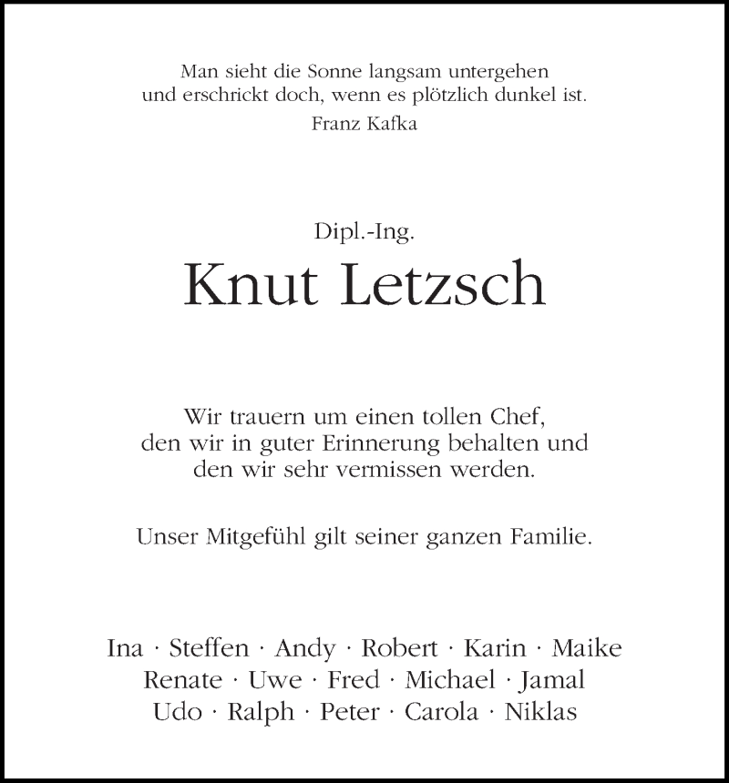Traueranzeige von Knut Letzsch von WESER-KURIER