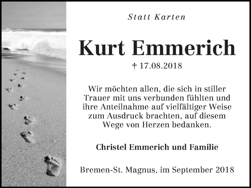 Traueranzeige von Kurt Emmerich von WESER-KURIER