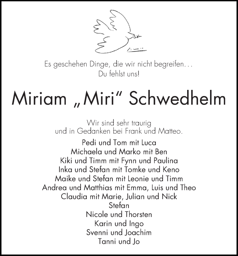 Traueranzeige von Miriam 