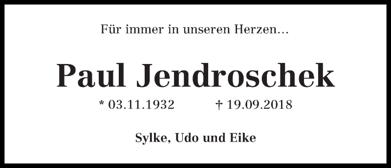 Traueranzeige von Paul Jendroschek von WESER-KURIER