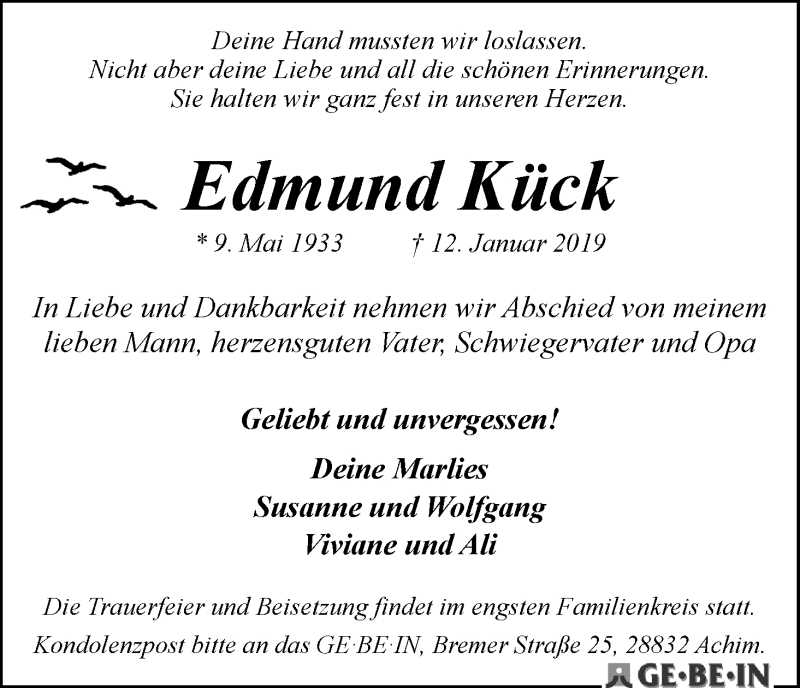 Traueranzeige von Edmund Kück von WESER-KURIER