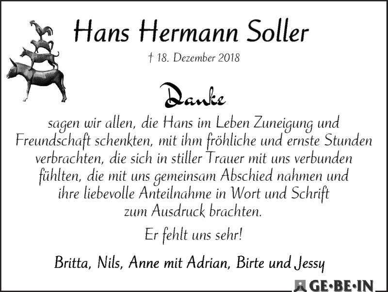 Traueranzeige von Hans Hermann Soller von WESER-KURIER