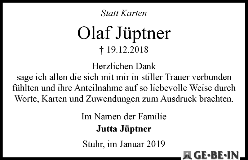 Traueranzeige von Olaf Jüptner von WESER-KURIER