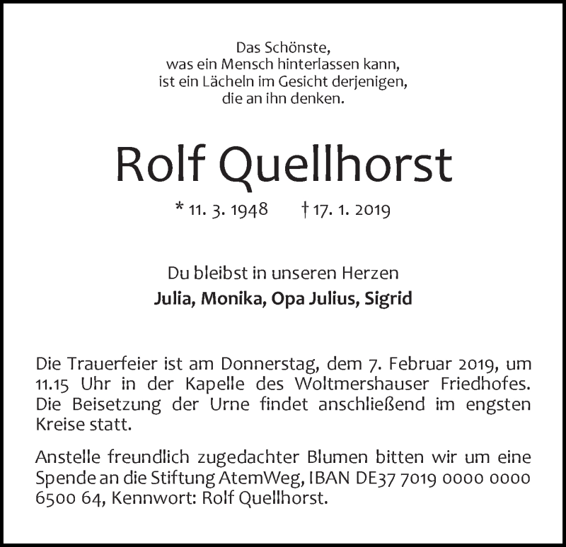 Traueranzeige von Rolf Quellhorst von WESER-KURIER