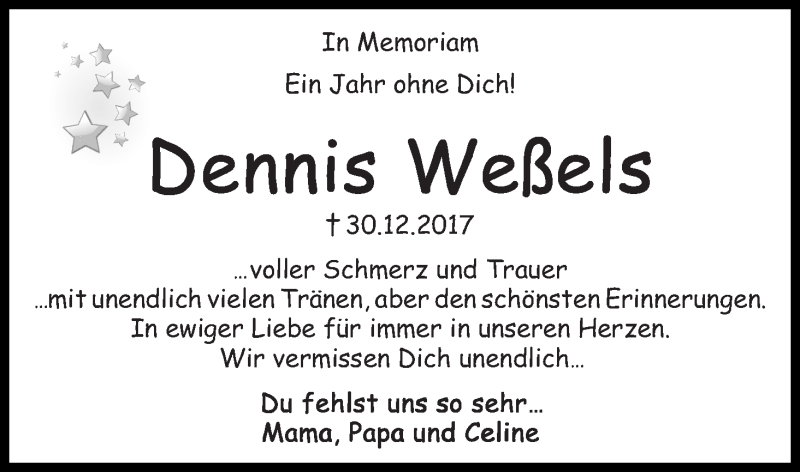 Traueranzeige von Dennis Weßels von WESER-KURIER