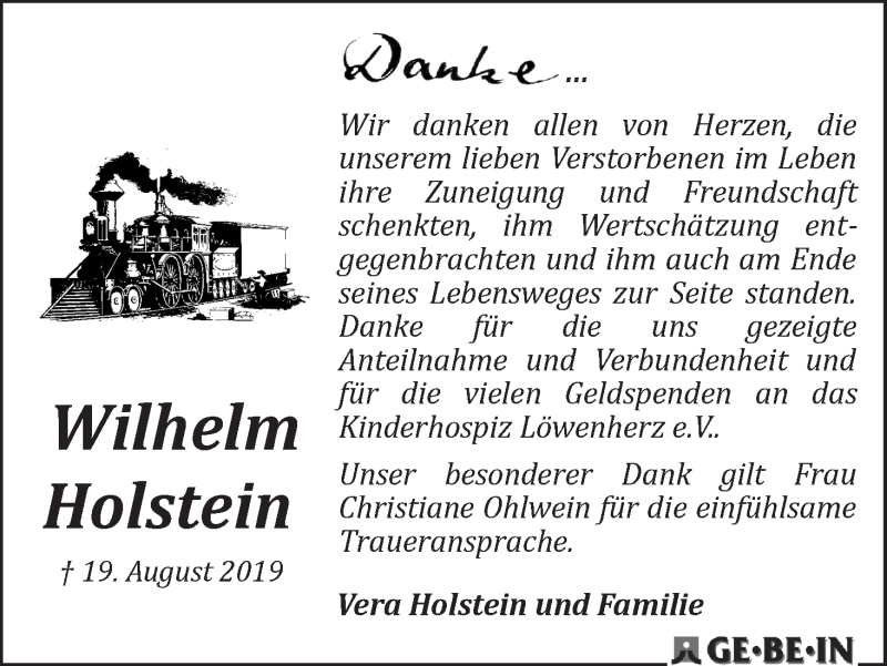 Traueranzeige von Wilhelm Holstein von WESER-KURIER