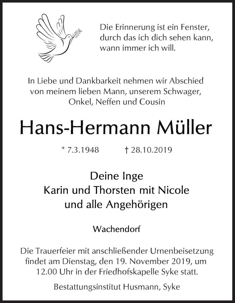 Traueranzeige von Hans Hermann Müller von WESER-KURIER