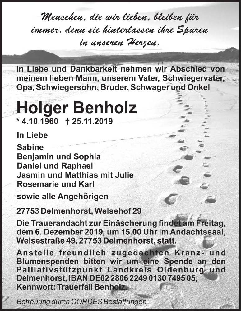 Traueranzeige von Holger Benholz von WESER-KURIER