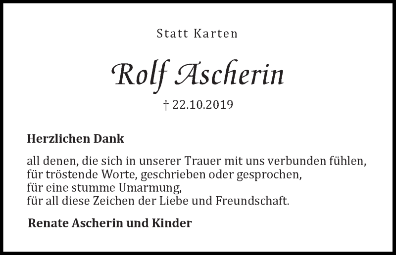 Traueranzeige von Rolf Ascherin von WESER-KURIER