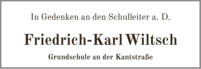 Traueranzeige von Friedrich-Karl Wiltsch von WESER-KURIER