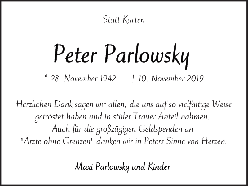 Traueranzeige von Peter Parlowsky von WESER-KURIER