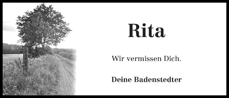 Traueranzeige von Rita Albensoeder von WESER-KURIER