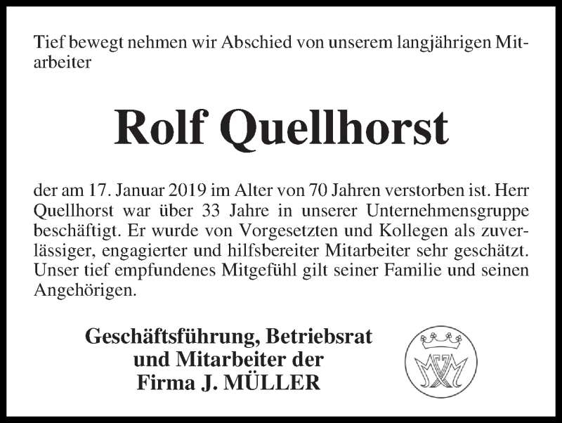 Traueranzeige von Rolf Quellhorst von Die Norddeutsche