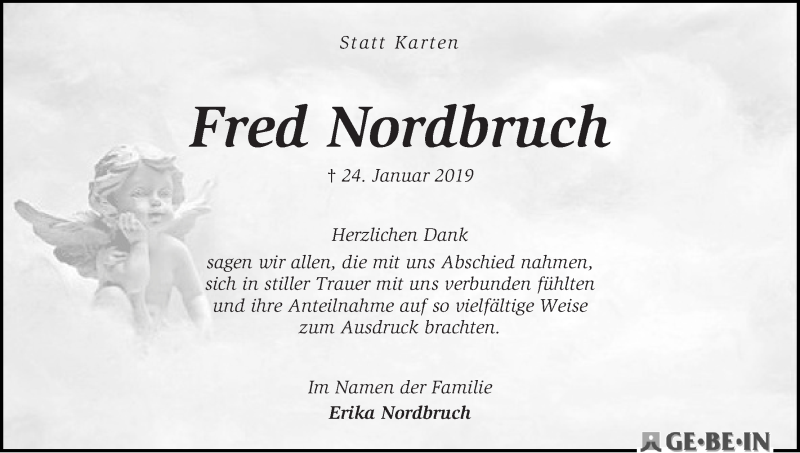 Traueranzeige von Fred Nordbruch von WESER-KURIER