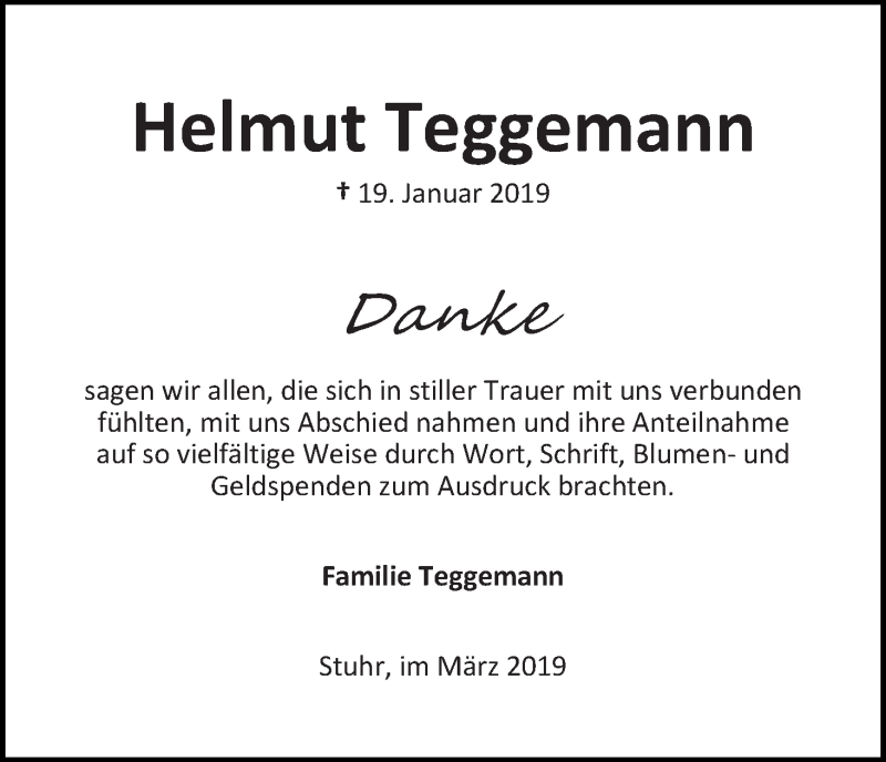 Traueranzeige von Helmut Teggemann von WESER-KURIER