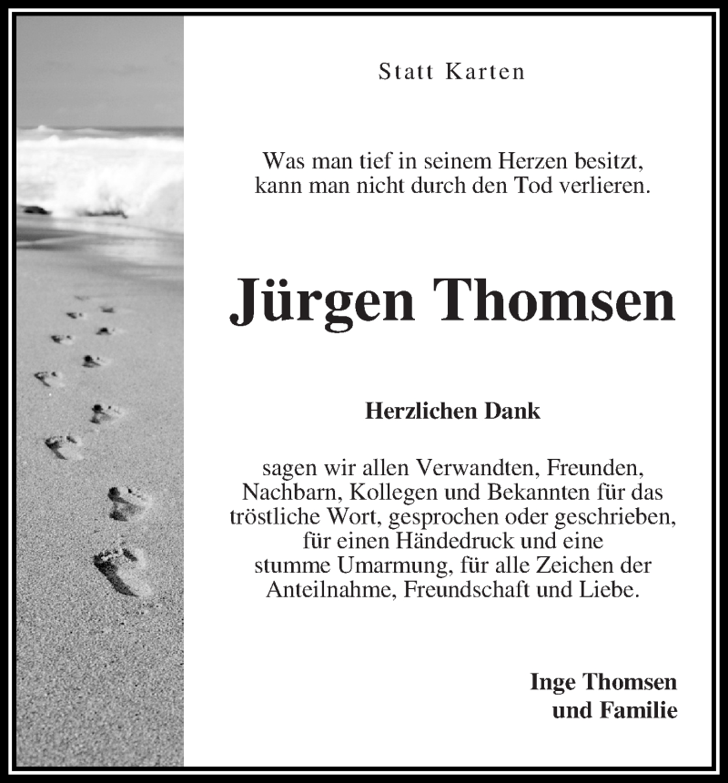 Traueranzeige von Jürgen Thomsen von Die Norddeutsche