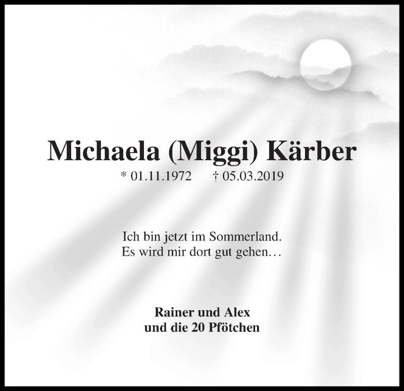 Traueranzeige von Michaela Kärber von Die Norddeutsche