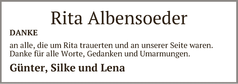 Traueranzeige von Rita Albensoeder von WESER-KURIER