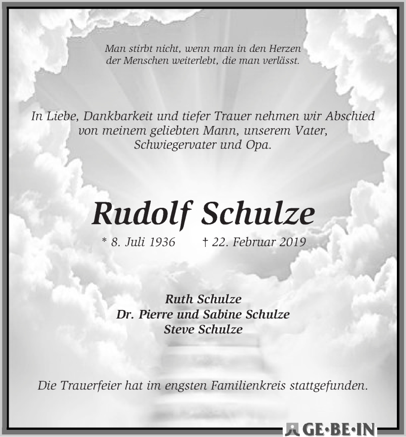 Traueranzeige von Rudolf Schulze von WESER-KURIER