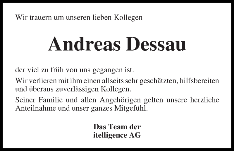 Traueranzeige von Andreas Dessau von WESER-KURIER
