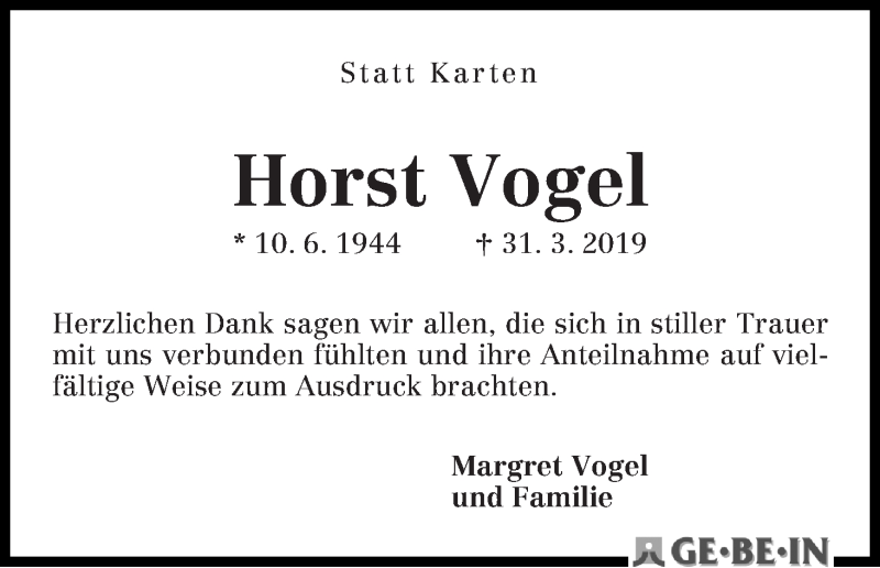 Traueranzeige von Horst Vogel von WESER-KURIER