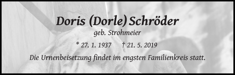 Traueranzeige von Doris (Dorle) Schröder von WESER-KURIER
