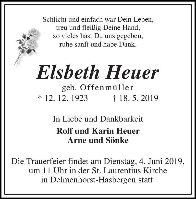 Traueranzeige von Elsbeth Heuer von WESER-KURIER