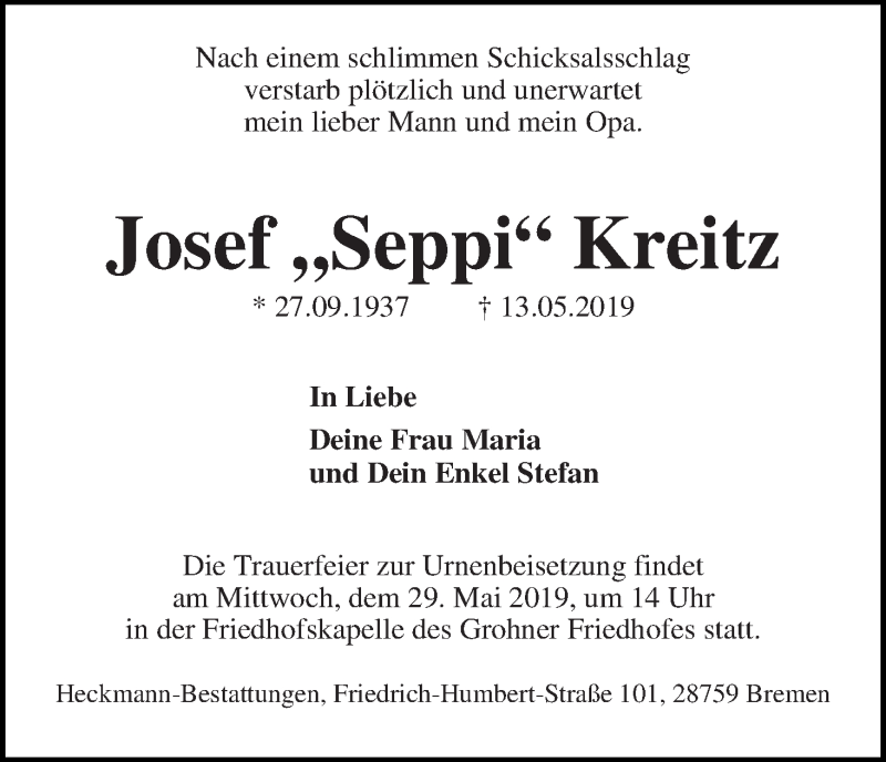 Traueranzeige von Josef 