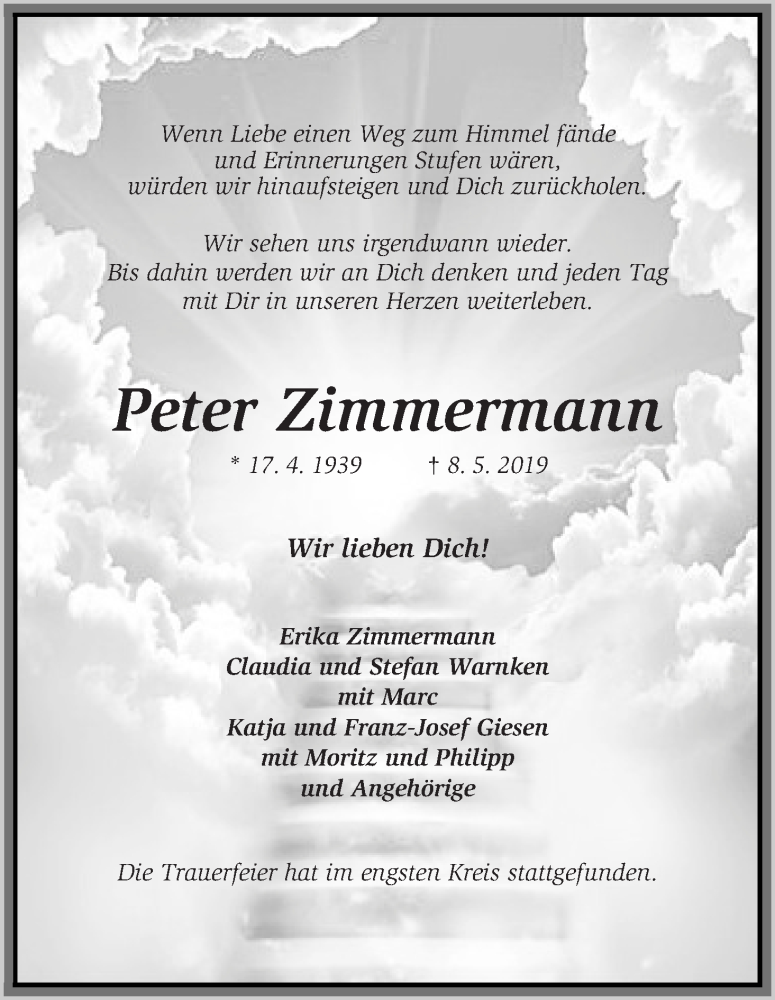 Traueranzeige von Peter Zimmermann von WESER-KURIER