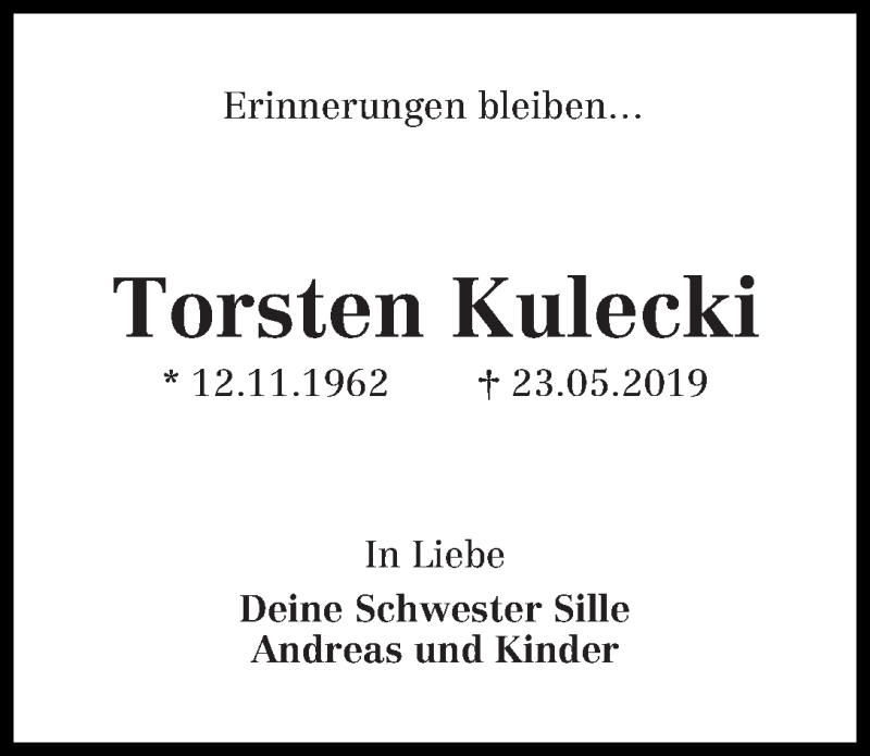 Traueranzeige von Torsten Kulecki von WESER-KURIER