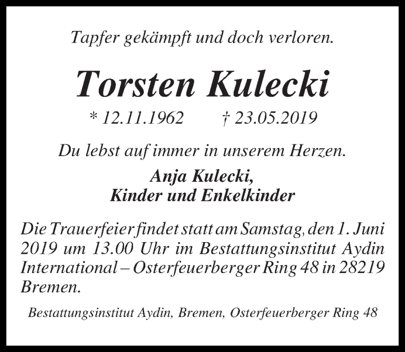 Traueranzeige von Torsten Kulecki von WESER-KURIER