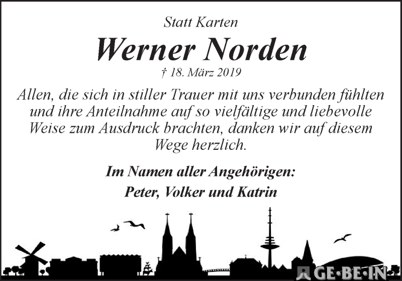 Traueranzeige von Werner Norden von Achimer Kurier/Verdener Nachrichten