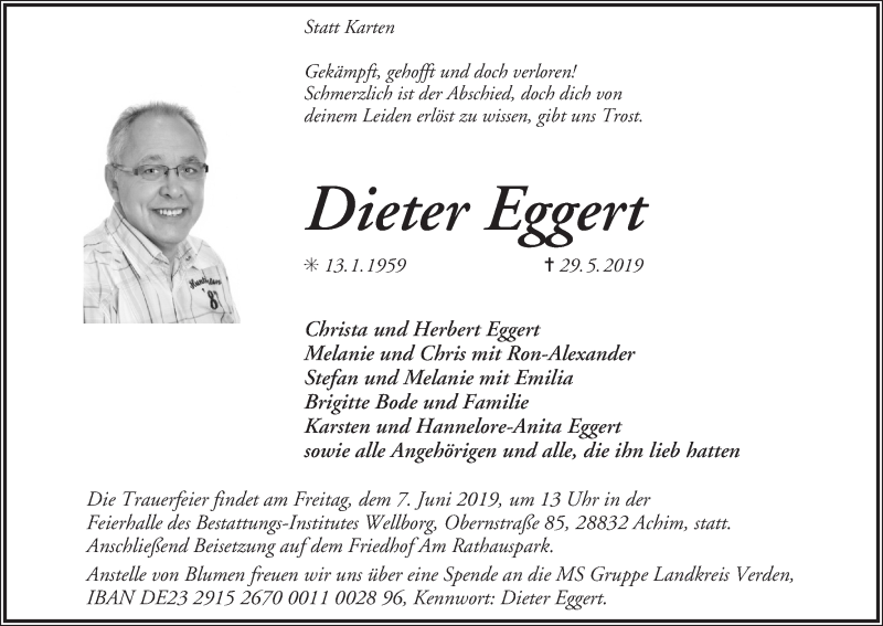 Traueranzeige von Dieter Eggert von Achimer Kurier/Verdener Nachrichten