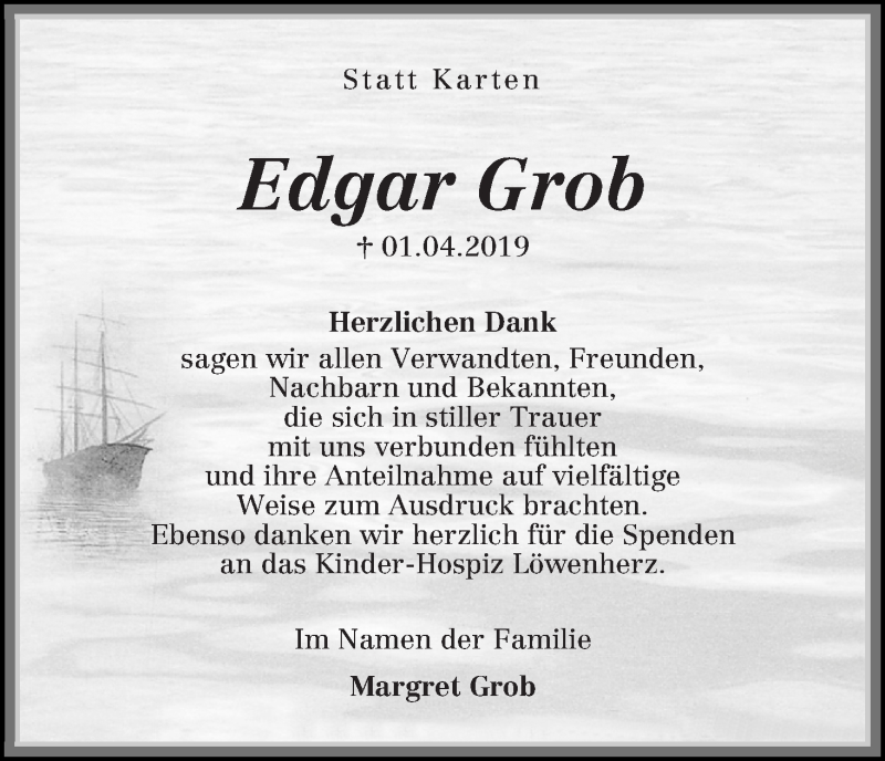 Traueranzeige von Edgar Grob von WESER-KURIER