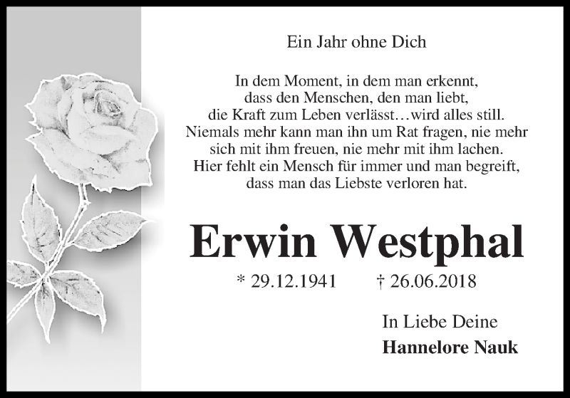 Traueranzeige von Erwin Westphal von WESER-KURIER