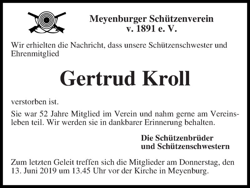 Traueranzeige von Gertrud Kroll von Die Norddeutsche