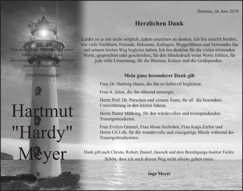 Traueranzeige von Hartmut 