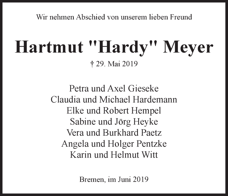 Traueranzeige von Hartmut 