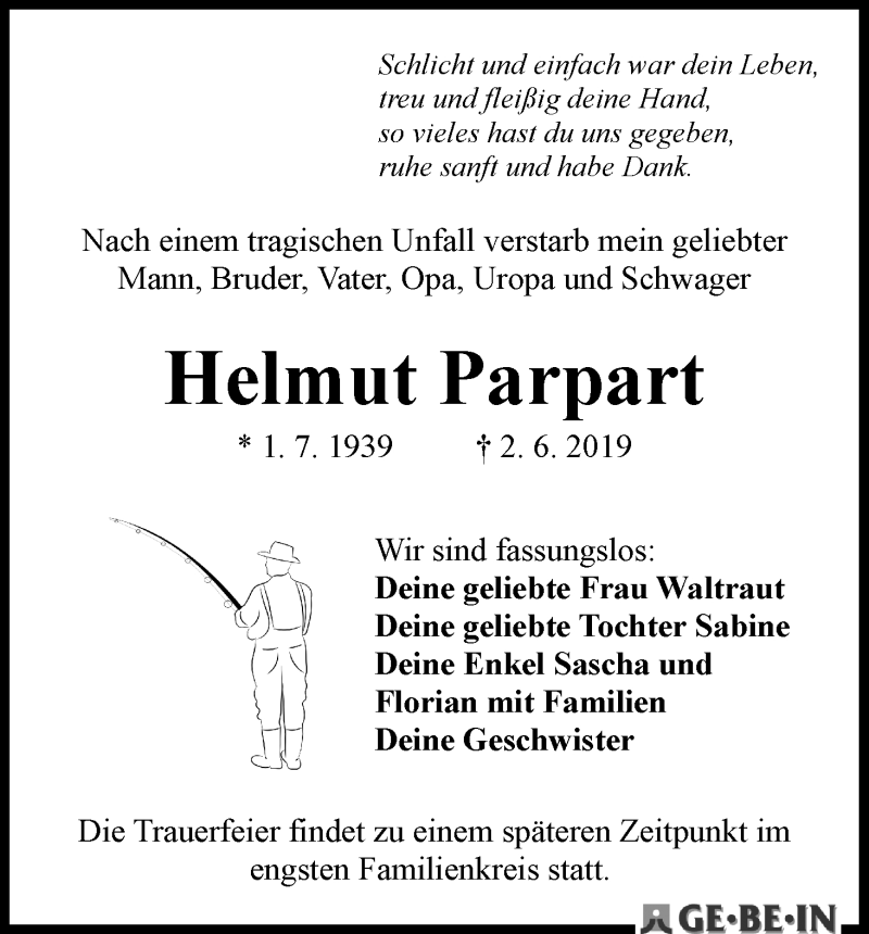 Traueranzeige von Helmut Parpart von WESER-KURIER