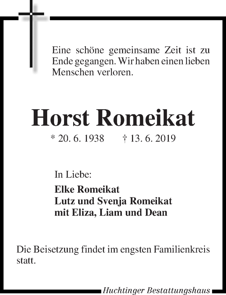 Traueranzeige von Horst Romeikat von WESER-KURIER
