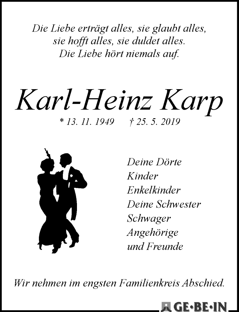 Traueranzeige von Karl-Heinz Karp von WESER-KURIER