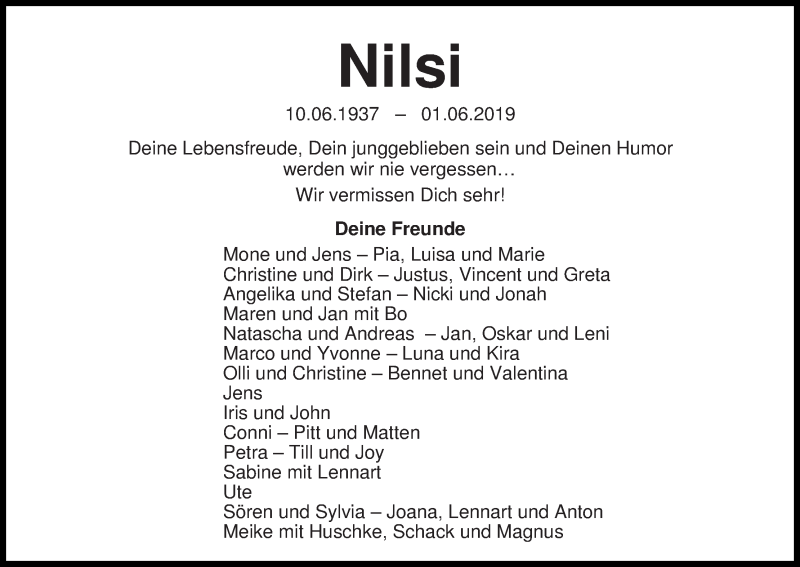 Traueranzeige von Nils Lahusen von WESER-KURIER