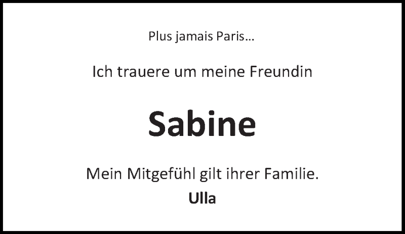Traueranzeige von Sabine Ott von WESER-KURIER